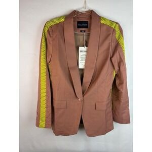 Wildfang Empower Colorblock Tux Blazer Rose Brown Neon Green Medium Sharp Suit